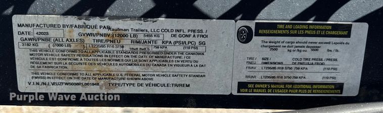 image for item YA2212 2023 Kaufman W50LP car carrier