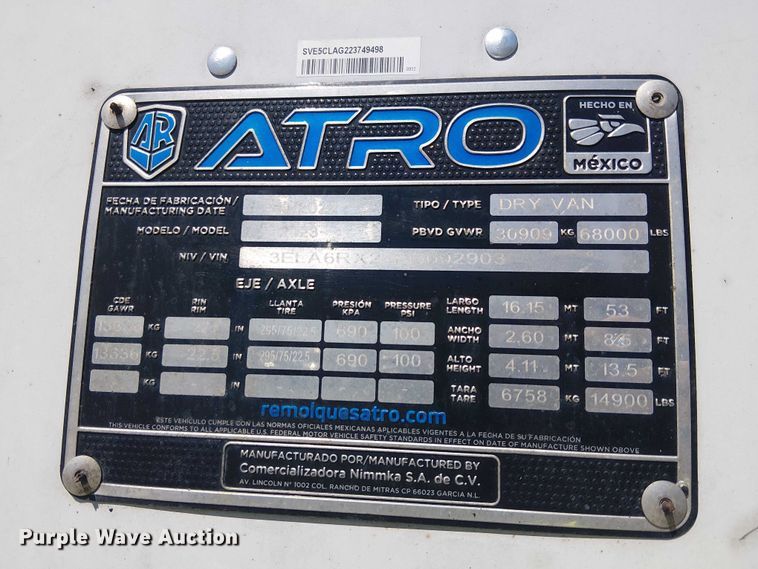 image for item YA2427 2023 Atro dry van trailer