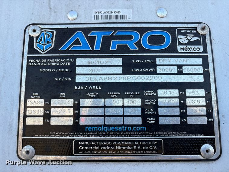 image for item YA2470 2023 Atro dry van trailer