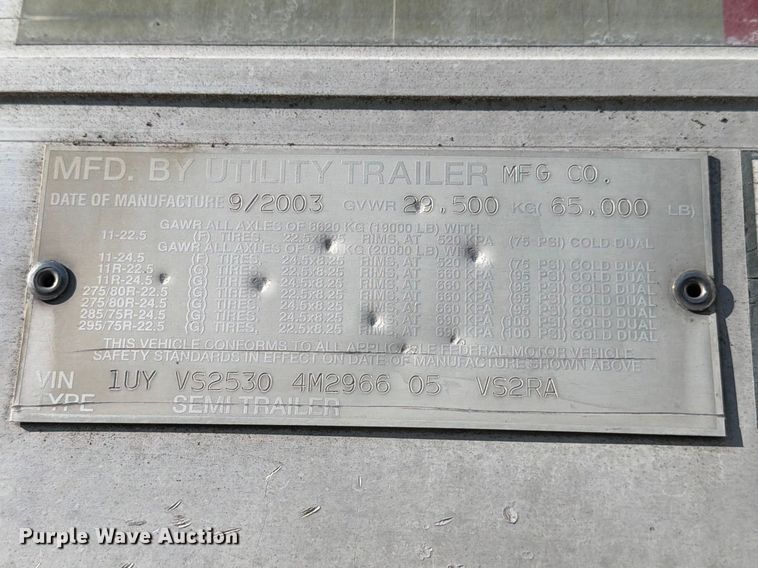 image for item YA2478 2004 Utility VS2RA refrigerated van trailer