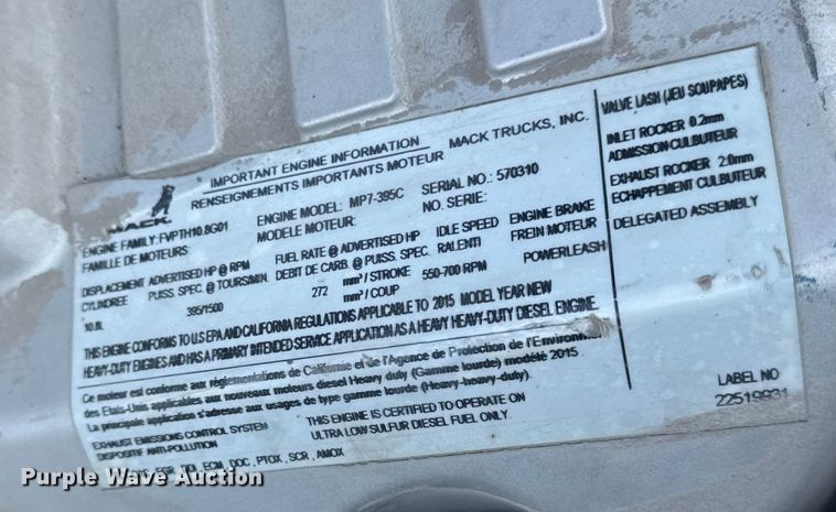 image for item EA2316 2016 Mack CXU613 semi truck