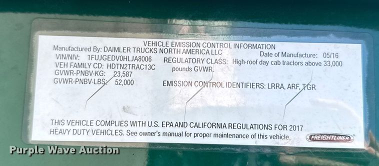 image for item EA2317 2017 Freightliner Cascadia 125 semi truck