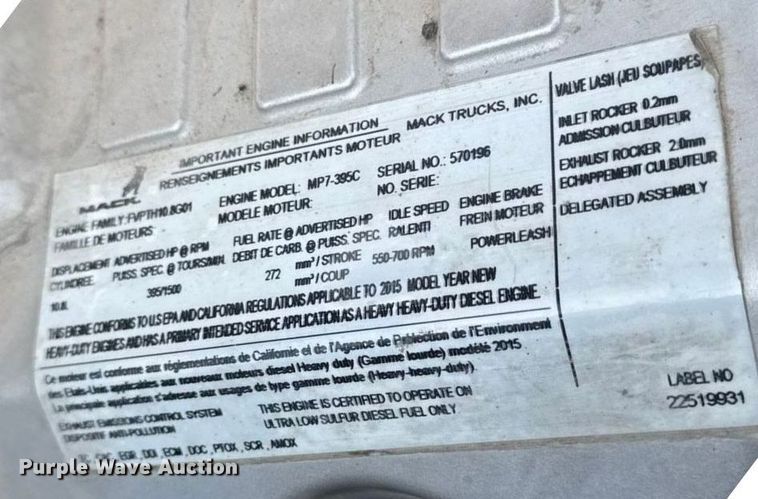 image for item EA2318 2016 Mack Cxu semi truck