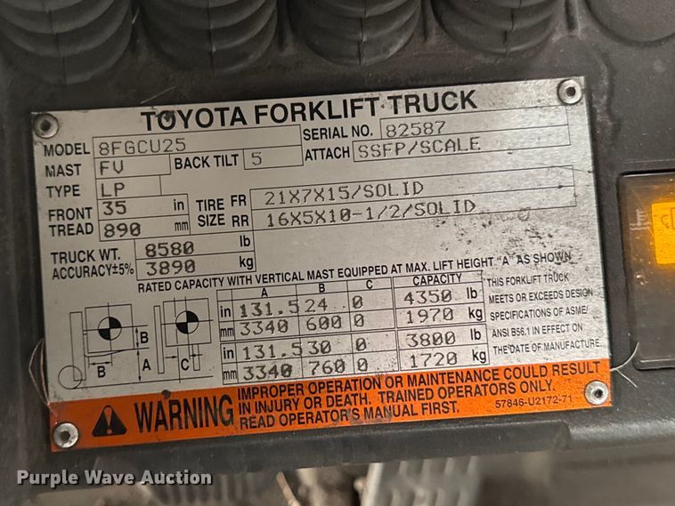 image for item EQ5009 Toyota 8FGCU25 forklift