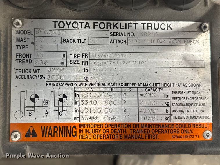 image for item EQ5021 Toyota 8FGCU25 forklift
