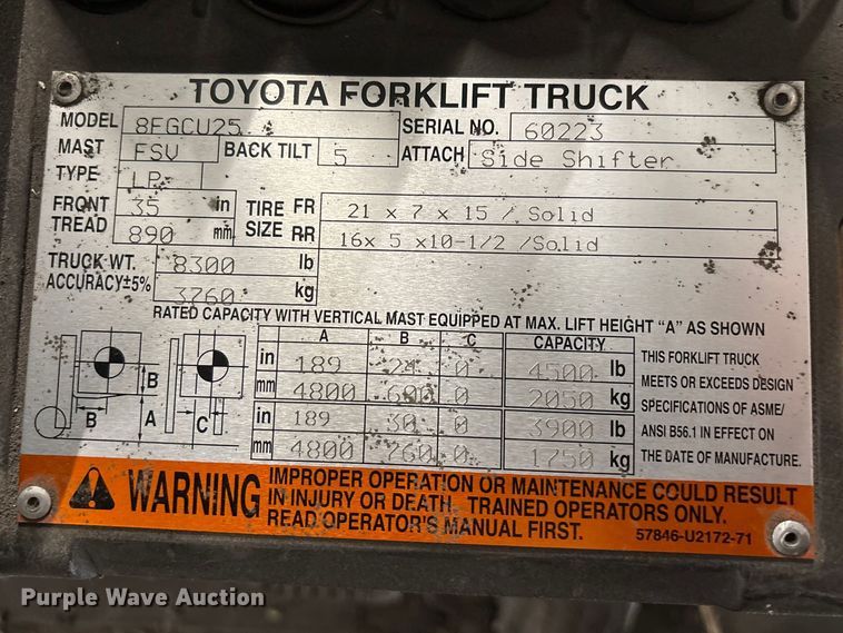 image for item FB5514 Toyota 8FGCU25 forklift