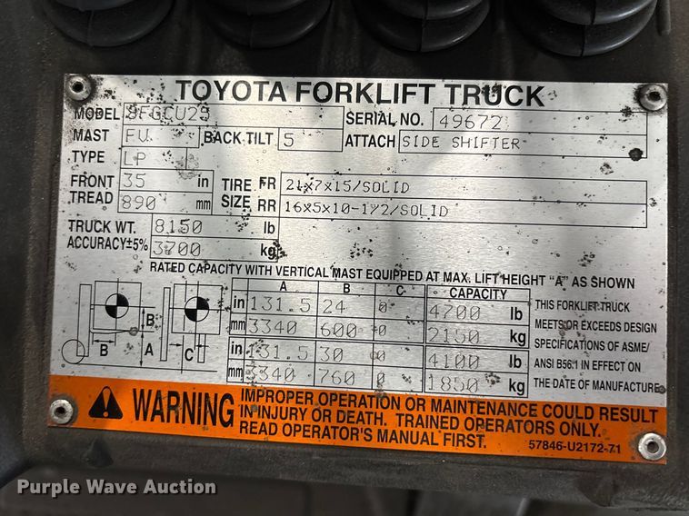 image for item FB5515 Toyota 8FGCU25 forklift