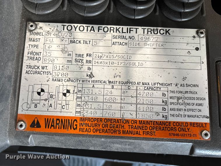 image for item FB5516 Toyota 8FGCU25 forklift