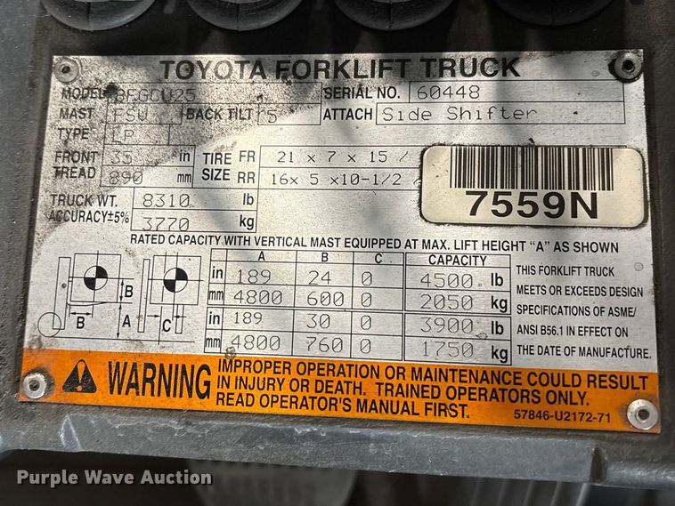 image for item FB5517 Toyota 8FGCU25 forklift