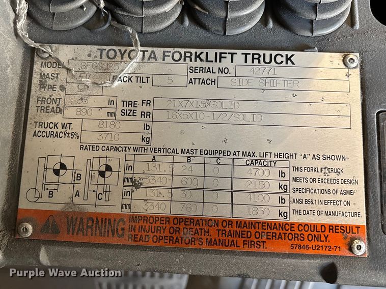 image for item FB5522 Toyota 8FGCU25 forklift