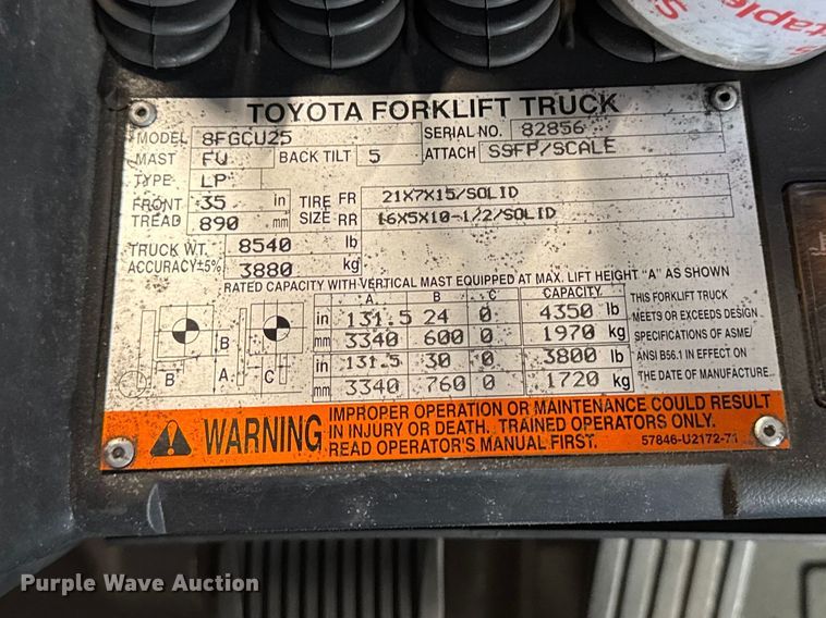 image for item FB5533 Toyota 8FGCU25 forklift