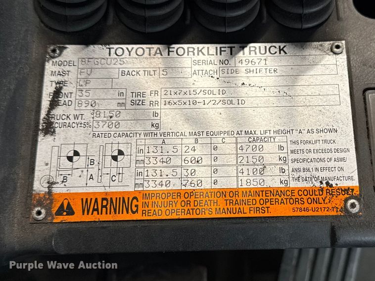 image for item FB5535 Toyota 8FGCU25 forklift