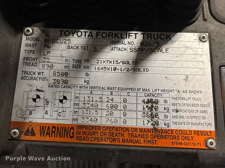 image for item FB5536 Toyota 8FGCU25 forklift