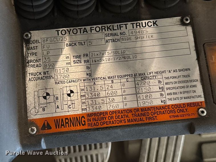 image for item FB5539 Toyota 8FGCU25 forklift
