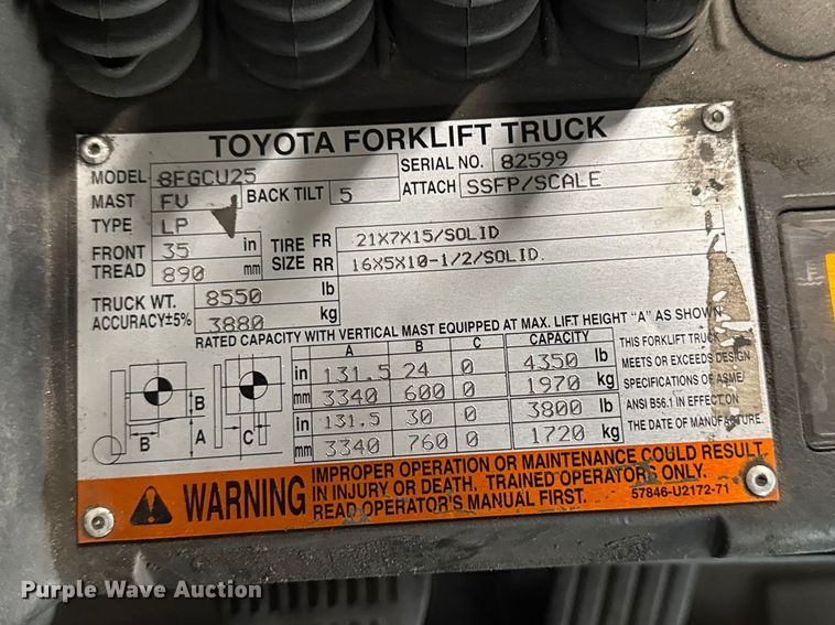 image for item FB5544 Toyota 8FGCU25 forklift