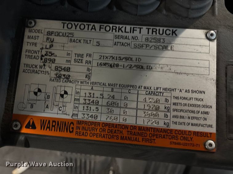 image for item FB5545 Toyota 8FGCU25 forklift
