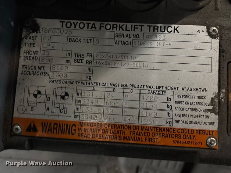 image for item FB5553 Toyota 8FGCU25 forklift