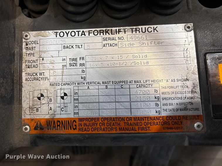 image for item FB5555 Toyota 8FGCU25 forklift