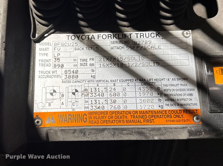image for item FB5595 Toyota 8FGCU25 forklift