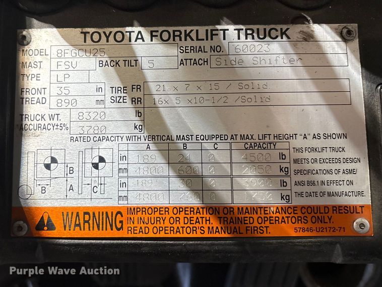image for item FB5596 Toyota 8FGCU25 forklift