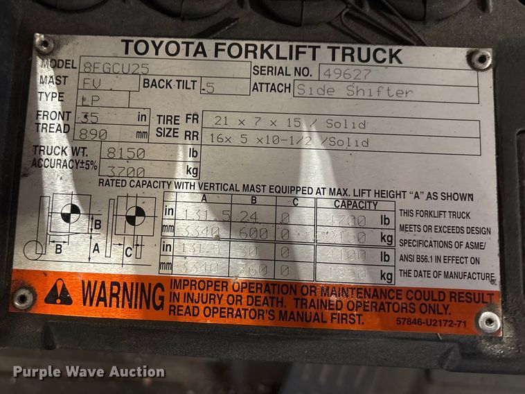 image for item FB5597 Toyota 8FGCU25 forklift