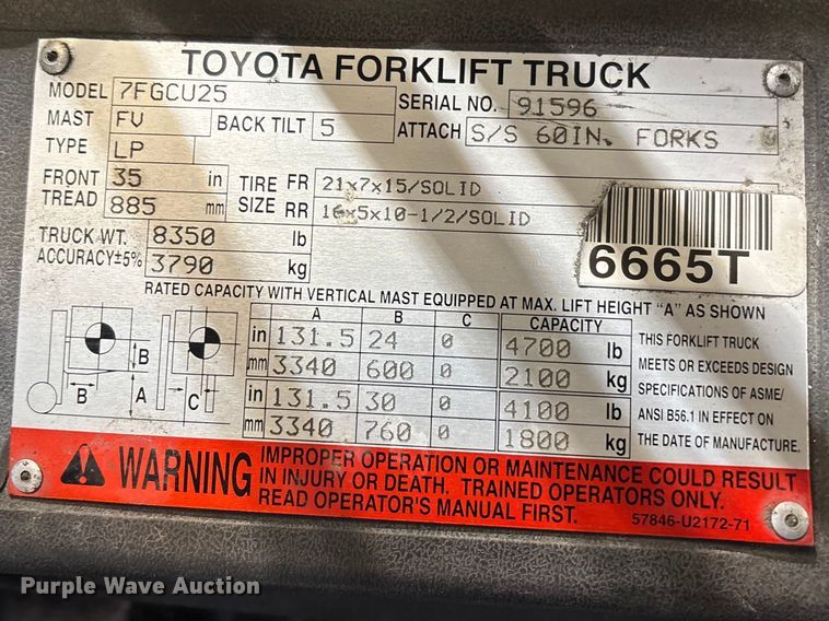 image for item FB5599 Toyota 7FGCU25 forklift