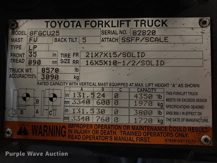 image for item FB5601 Toyota 8FGCU25 forklift