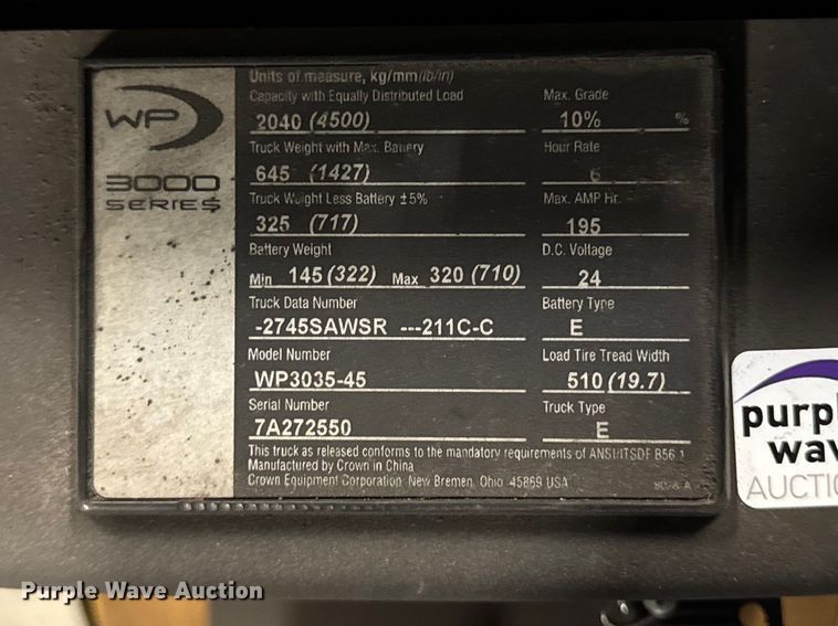 image for item FB5626 Crown WP3035-45 pallet jack