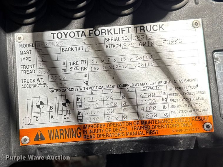 image for item FB5633 Toyota 8FGCU2S forklift