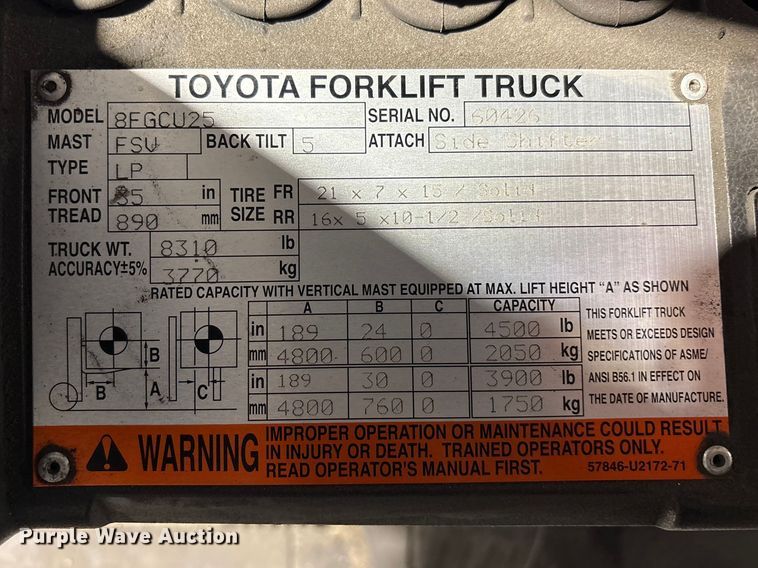 image for item FB5637 Toyota 8FGCU25 forklift