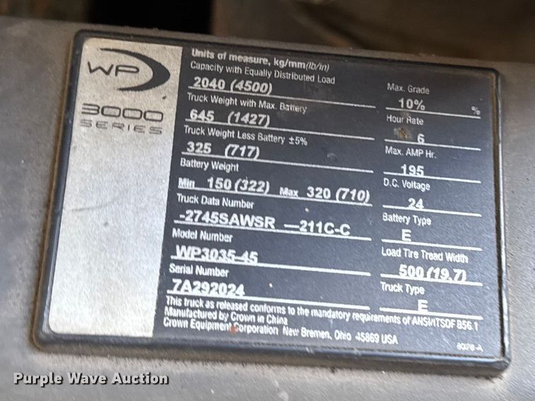 image for item FB5646 (5) Crown WP3035-45 electric pallet jacks