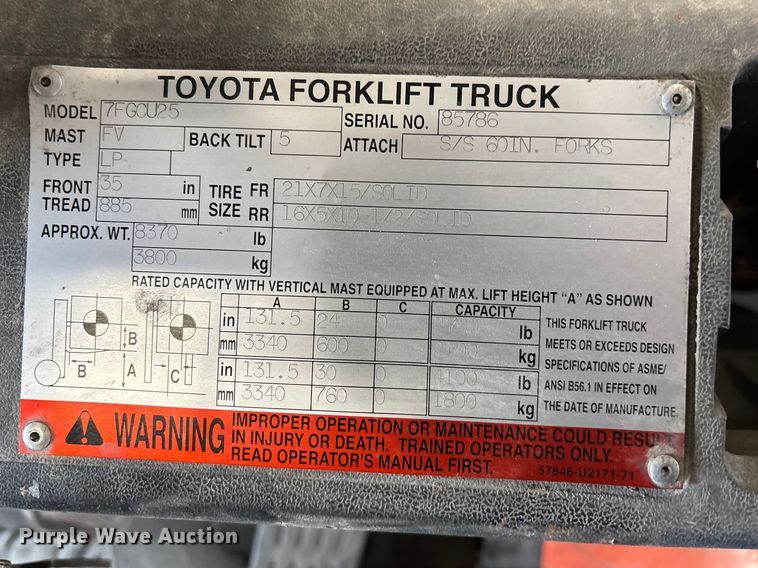 image for item FB5647 Toyota 7FGCU25 forklift