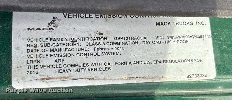 image for item FG1002 2016 Mack CXU613 semi truck