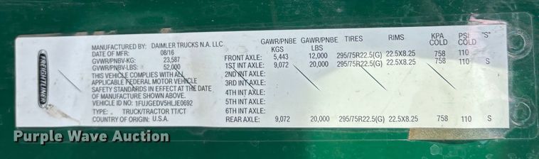 image for item FG1003 2017 Freightliner Cascadia 125 semi truck