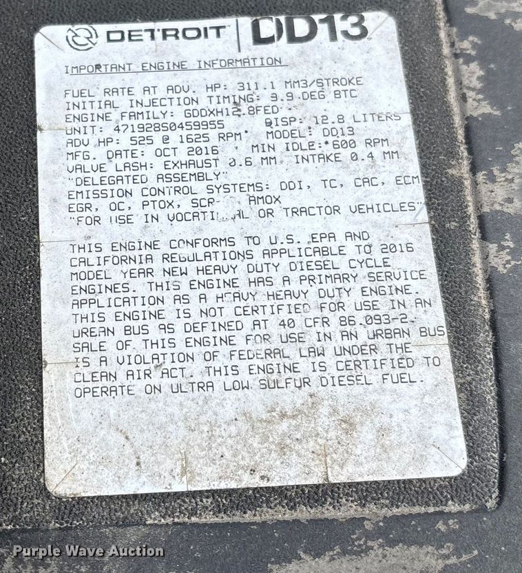 image for item FG1005 2017 Freightliner Cascadia 125 semi truck