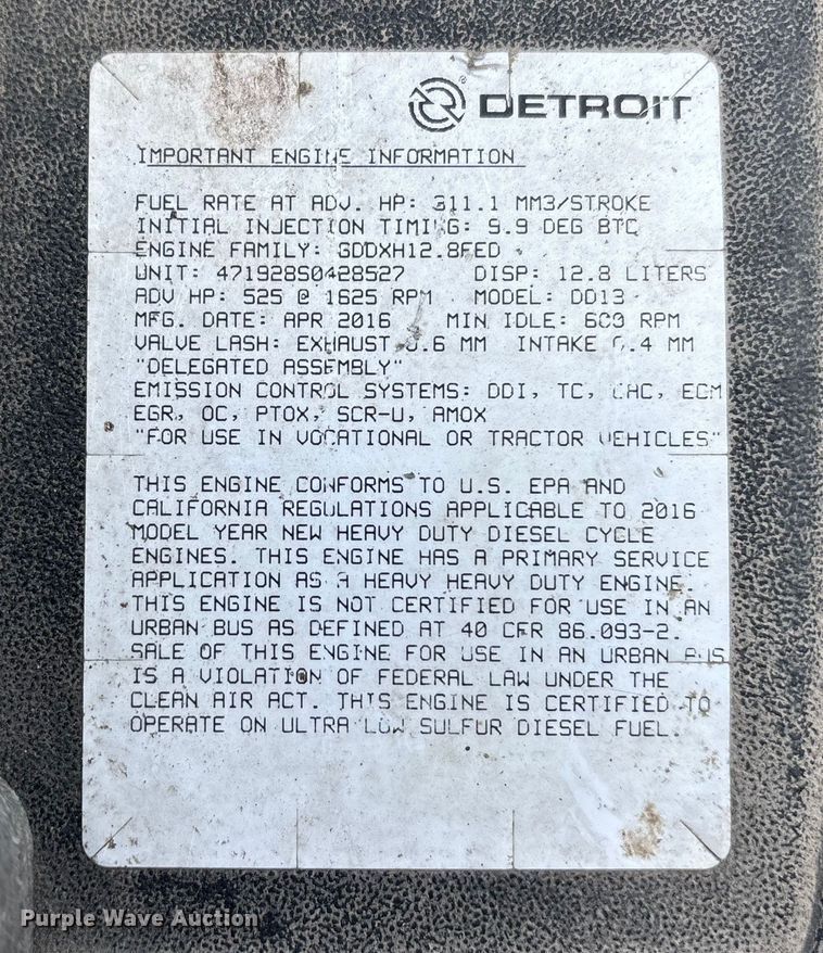 image for item FG1007 2017 Freightliner Cascadia 125 semi truck