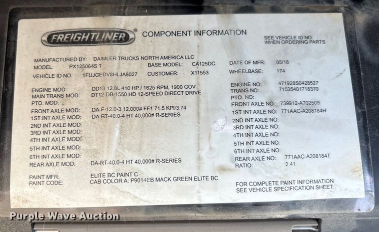 image for item FG1007 2017 Freightliner Cascadia 125 semi truck