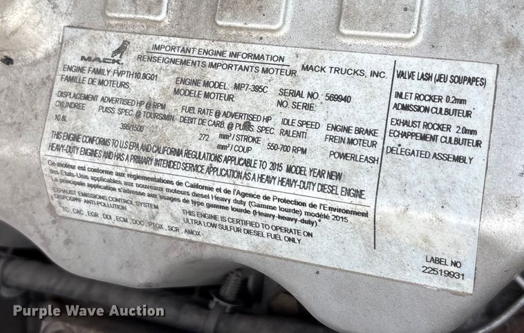 image for item FG1008 2016 Mack CXU613 semi truck