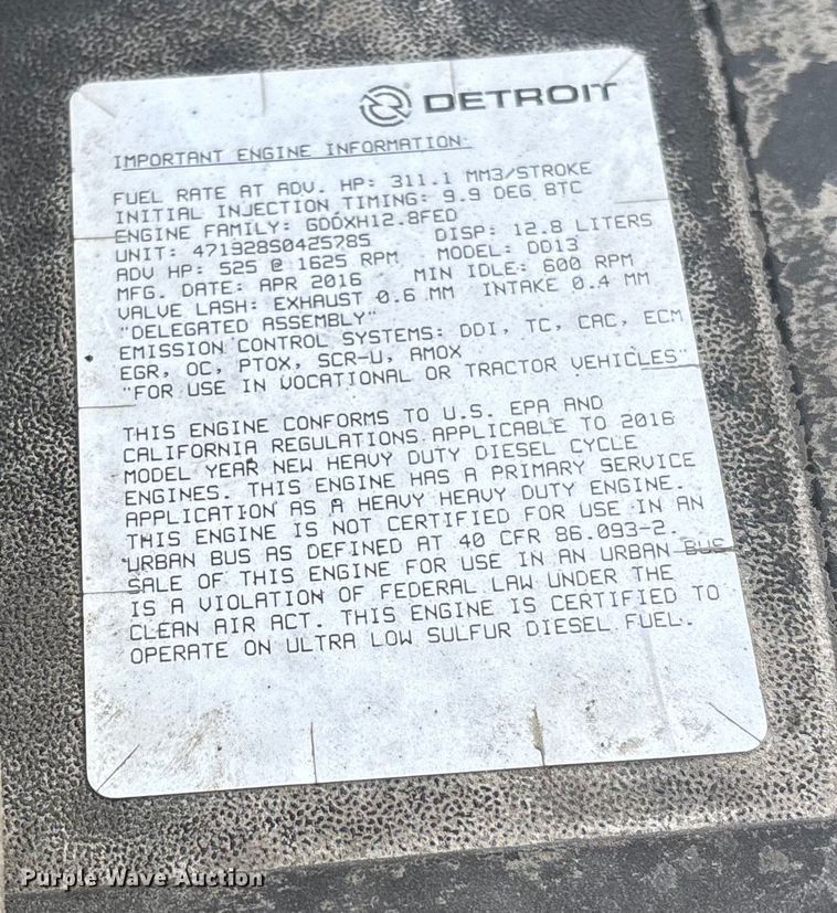 image for item FG1009 2017 Freightliner Cascadia 125 semi truck