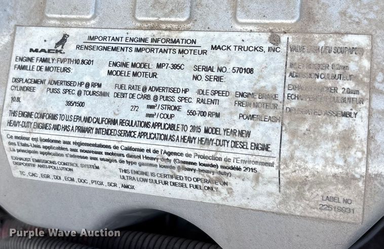 image for item FG1010 2016 Mack CXU semi truck