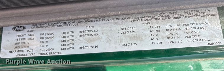 image for item FG1010 2016 Mack CXU semi truck