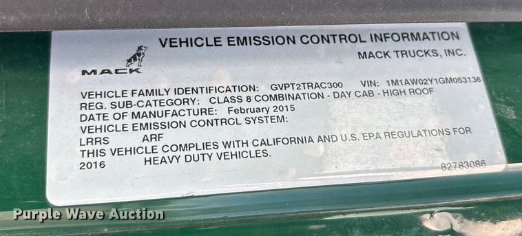 image for item FG1010 2016 Mack CXU semi truck