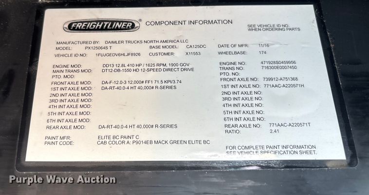 image for item FG1011 2017 Freightliner Cascadia 125 semi truck