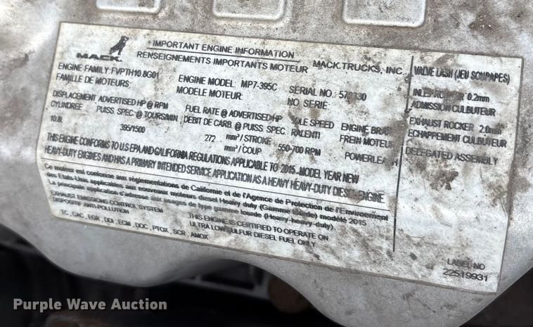 image for item FG1012 2016 Mack CXU613 semi truck