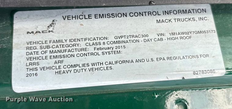 image for item FG1012 2016 Mack CXU613 semi truck