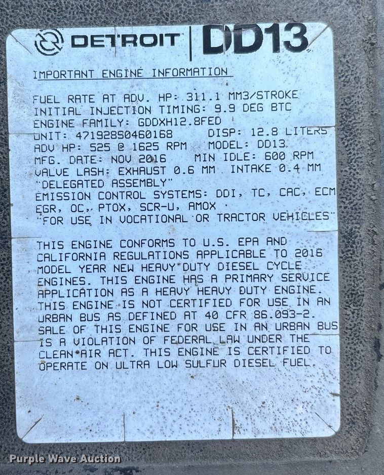 image for item FG1013 2017 Freightliner Cascadia 125 semi truck