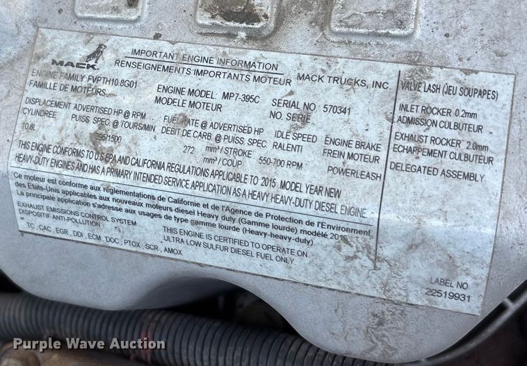 image for item FG1014 2016 Mack CXU613 semi truck