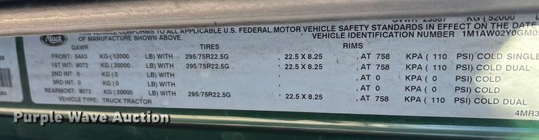 image for item FG1014 2016 Mack CXU613 semi truck