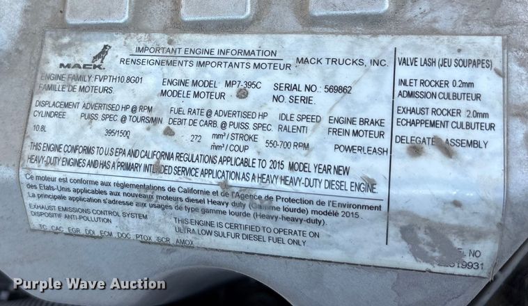 image for item FG1015 2016 Mack CXU613 semi truck