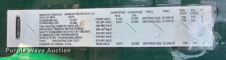 image for item FG1016 2017 Freightliner Cascadia 125 semi truck